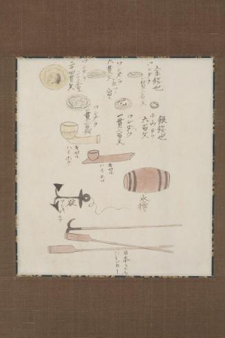 Various foreign coins and their values, pipes, and shipping implements, from the Black Ship Scroll