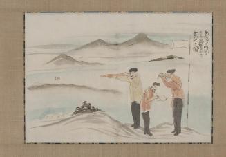 Picture of Surveying Distances and Recording Data on Land and Sea at Takehama, from the Black Ship scroll