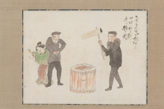 Picture of Americans Wandering around the Town of Shimoda and, as a Joke, Husking Rice, from the Black Ship Scroll