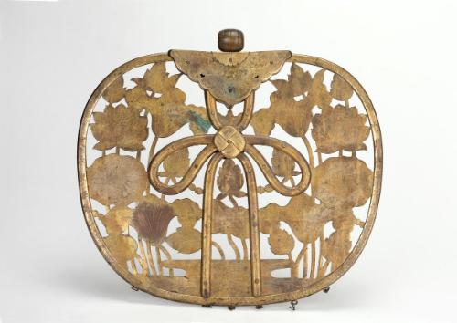 Hanging votive Buddhist plaque (Keman) with lotus pond design, one of a pair