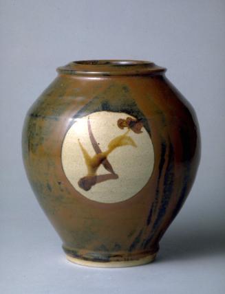 Oval vase with grass designs