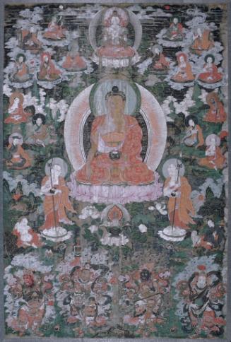 The Buddha Shakyamuni with sixteen Buddhist elders