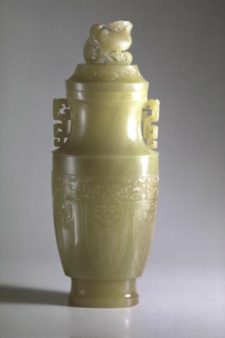 Lidded vase with stylized dragons and phoenixes