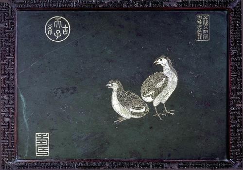 Table screen with a scene of quails, after an imperial style