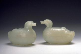 Mandarin duck container, one of a pair