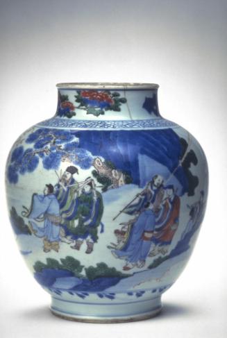 Jar with a scene celebrating longevity