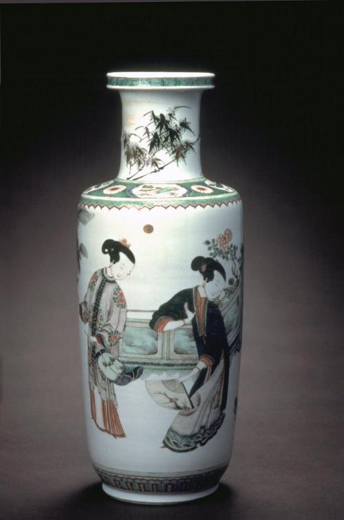 Mallet vase with scene of lady reading in studio