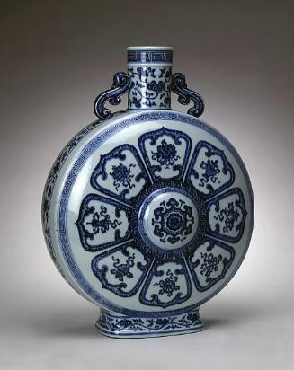 Vase in the shape of a pilgrim's flask, with the Eight Buddhist Treasures