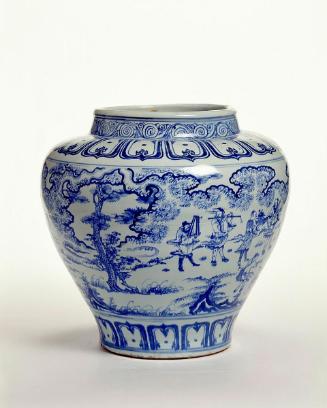 Jar with a scene of celebrating longevity by Daoist Immortals