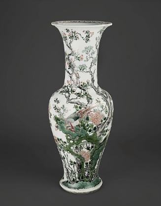 Vase with pheasant and flowers