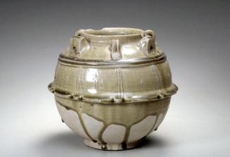 Jar with three loop handles and lotus petal decoration