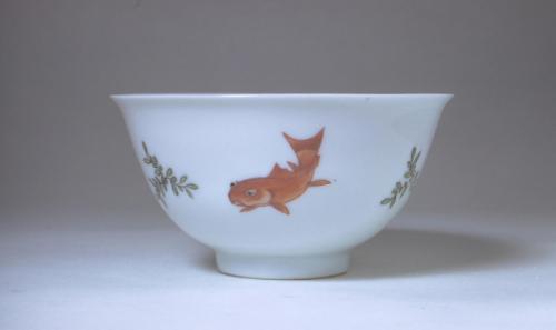 Wine cup with three goldfish, one of a pair