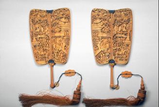 Pair of fans depicting scenes from Romance of the Western Chamber