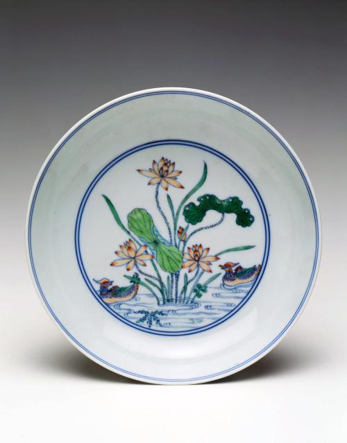 Dish with mandarin ducks and lotus