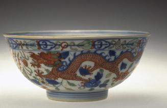 Bowl with dragons amid flowers