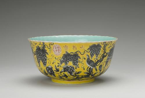 Bowl with wisteria, one of a pair