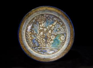 Large dish with design of rabbits and lotuslike flowers