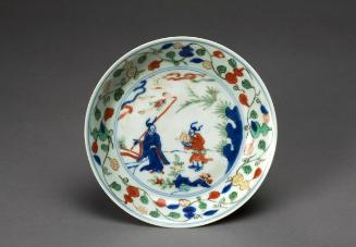 Saucer with immortals in mountains, one of a pair