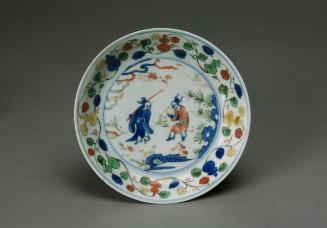 Saucer with immortals in mountains, one of a pair