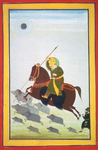 Maharana Jawan Singh of Mewar hunting boar