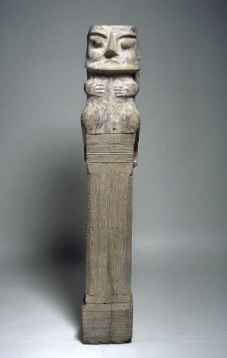 Male tomb figure on pillar, one of a pair