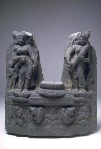 Fragment of a sculptural composition with the Hindu deities Shri Devi and Sarasvati