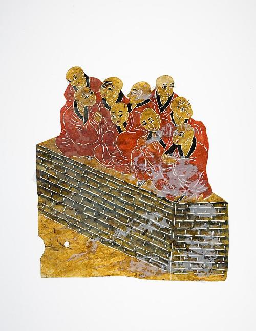 Nine seated red-robed luohans, one of a set