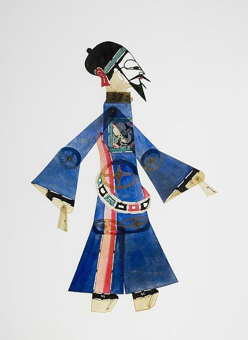 Bearded male figure in blue robe and jade belt wearing black hat