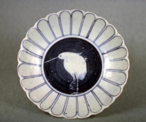 Dish with heron design, one of a set of five