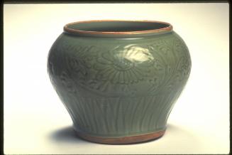 Jar with four chrysanthemums above a lotus frieze