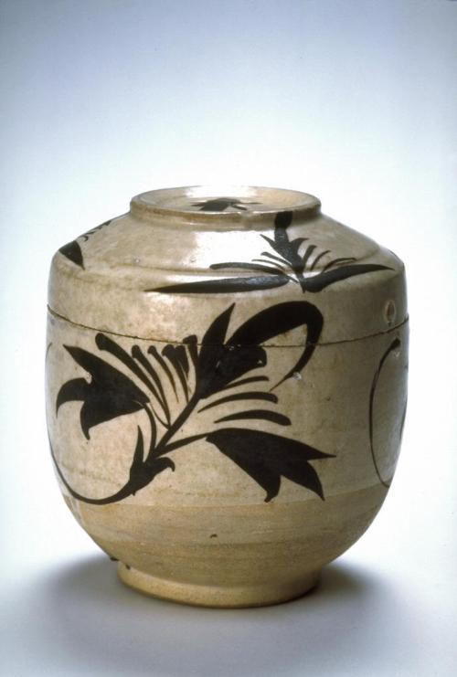 Covered jar with floral sprays