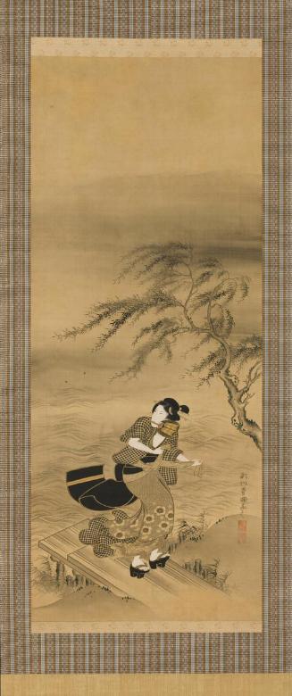 Two geisha chasing fireflies, one of a pair