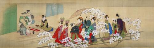 Three men disguised as gods of good luck visit New Yoshiwara