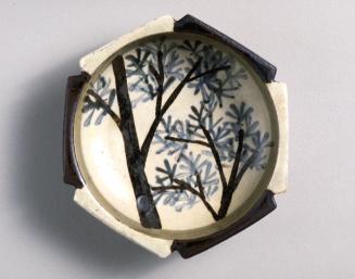 Hexagonal dish with design of trees