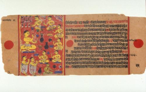 A group of monks having a meal, from a manuscript of the Uttaradhyayanasutra (Book of Sermons)