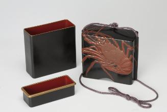 Portable leftover food container (zansai-ire) with spiny lobster and seashells