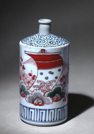 Bottle with sailboat, pine, and plum decoration