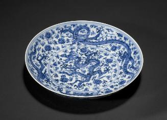 Dish with dragons among lotus