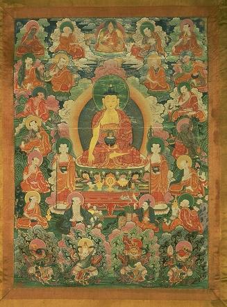 The Buddha Shakyamuni with sixteen Buddhist elders