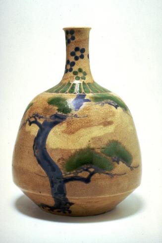 Sake bottle with pine and plum design