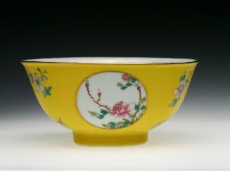 Bowl with flowers, one of a pair