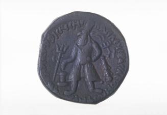 The Kushan king Vima Kadphises, obverse side of a coin issued by Vima Kadphises