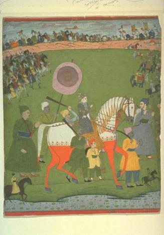 The young Raja Bijai Singh Bahadur on horseback with attendants