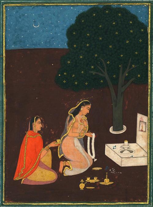 Woman worshiping at an outdoor shrine, personifying a musical mode (Bhairavi Ragini)