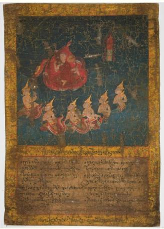 The holy monk Phra Malai descends from Indra's Heaven, scenes from the story of the holy monk Phra Malai