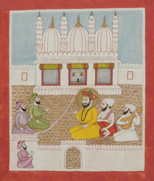 Guru Nanak converses with Muslim clerics, from a manuscript of the Janam Sakhi (Life Stories)