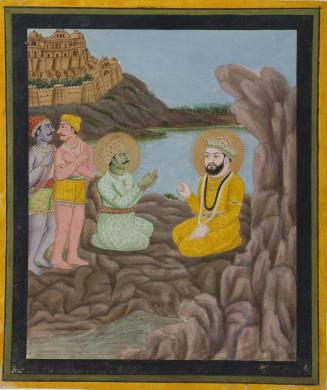 Guru Nanak's meeting with Raja Janak, from a manuscript of the Janam Sakhi (Life Stories)