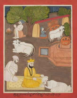 Guru Nanak's meeting with Mardana's son, from a manuscript of the Janam Sakhi (Life Stories)