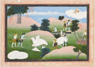 The heroes Rama and Lakshmana witness the death of the great vulture Jatayus and prepare his cremation, from the Ramayana (Epic of Rama)