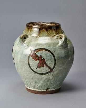 Oval vase with grass designs